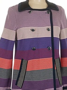 Marc by Marc Jacobs Striped Double-Breasted Women's Coat in Purple & Red.